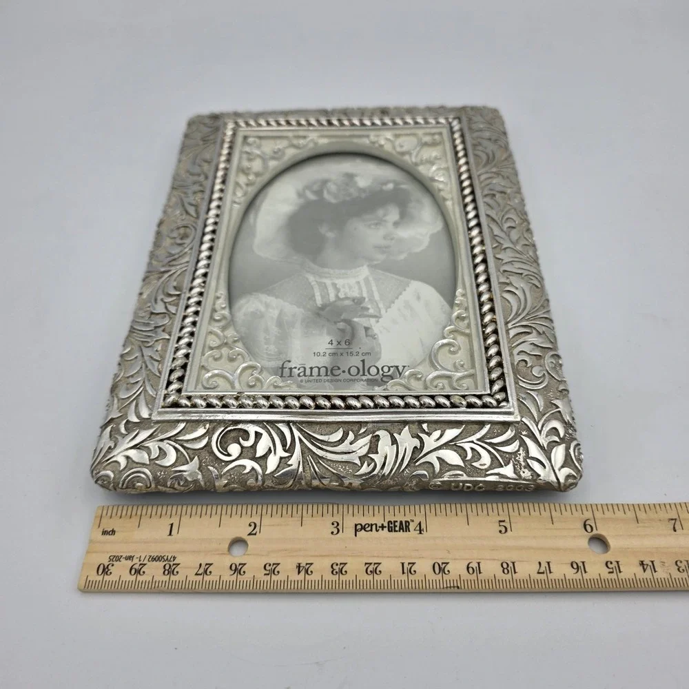 Frameology Ornate Silver on Resin Picture Frame 8x6 Etched Design 4x6 Photo 2003
